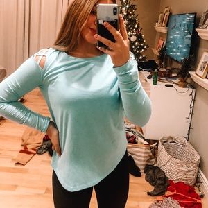 light blue Long sleeve workout shirt
